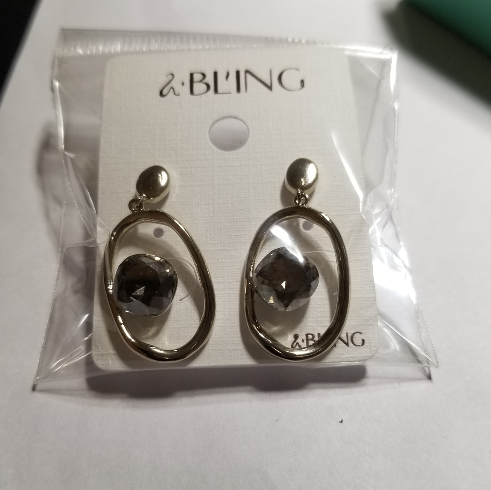 Stud Earrings Hoops w/Gem Center
